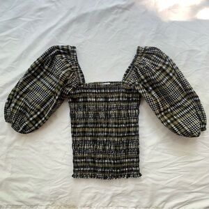 Ganni Seersucker Check Smock Top